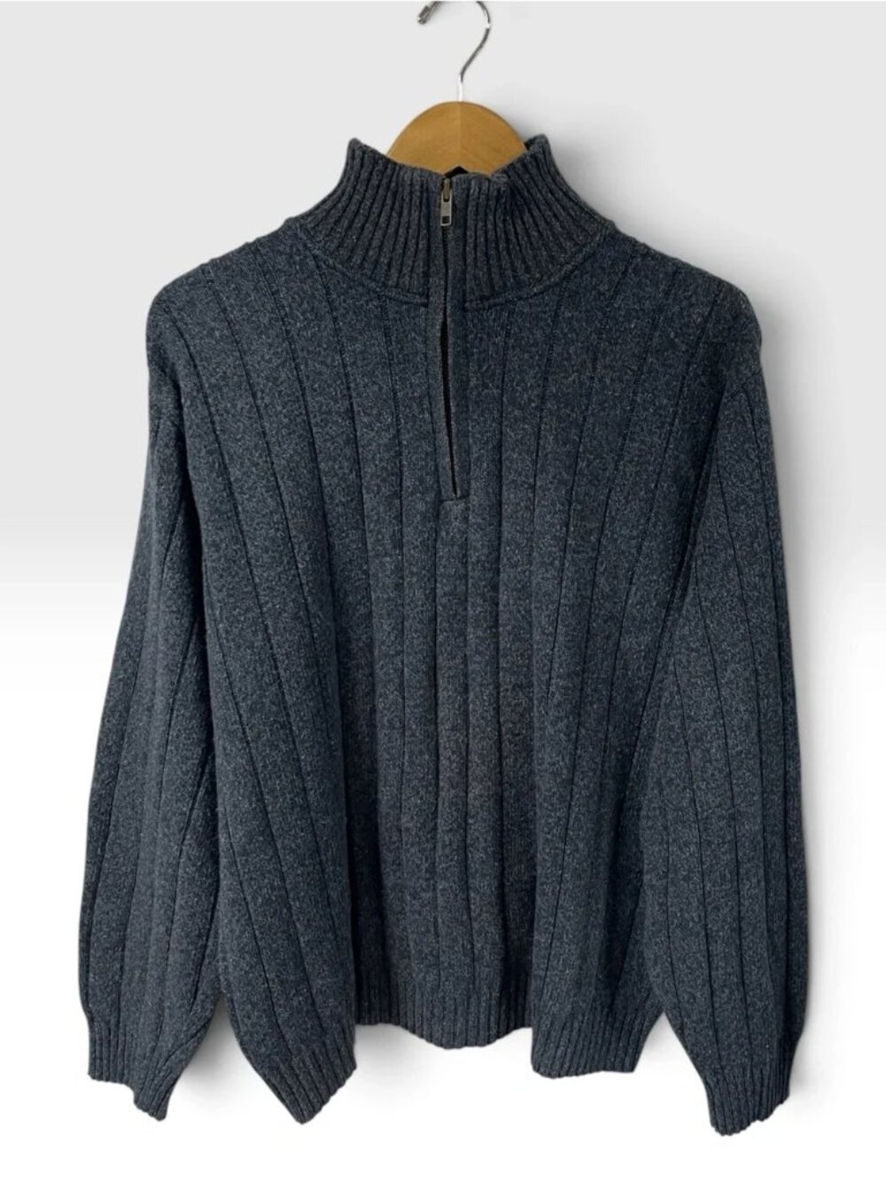 Oscar De La Renta Men’s Quarter-Zip Ribbed Pullover Sweater in Charcoal Gray XL - Picture 3 of 11